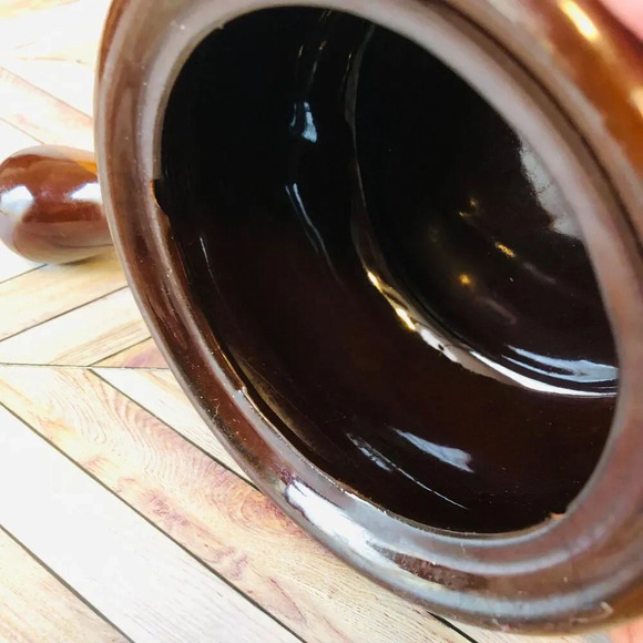 MCM Vintage Brown Stoneware Bean Onion Soup Pot Retro Style - Picture 7 of 8